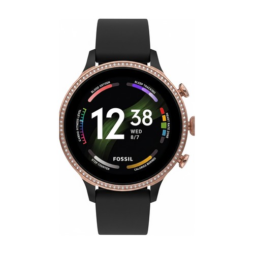 Fossil Women's Gen 6 42mm Smartwatch Gold Face, Black Silicone Band (FTW6080V)