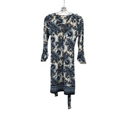 Michael Kors Paisley Shift Dress Crisscross Neck Long Roll Tab Sleeve Size XS