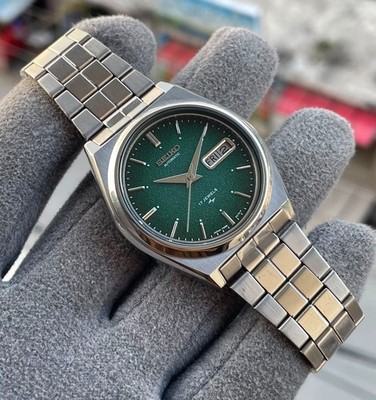 Rare Seiko 5 Automatic Green Tecture Dial Cal 7009 17 Jewels Wrist Watch Japan