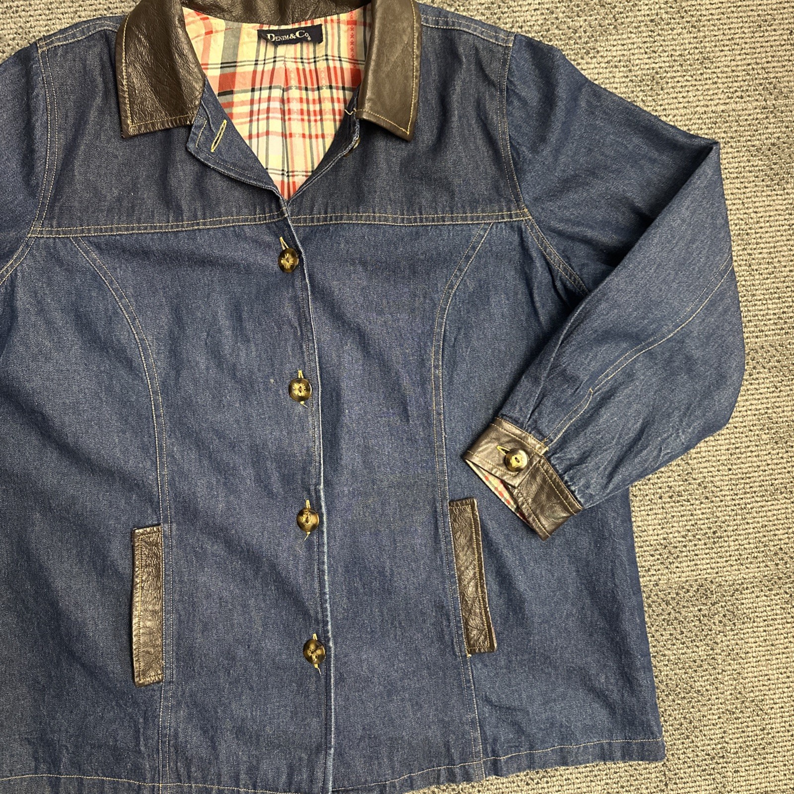 Denim & Co Barn Chore Coat Womens XL Denim Flannel Lined Corduroy Collar Jacket image 2