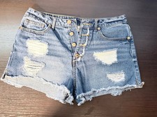 Forever 21 Shorts Womens Size 27 Blue Denim Distressed Button