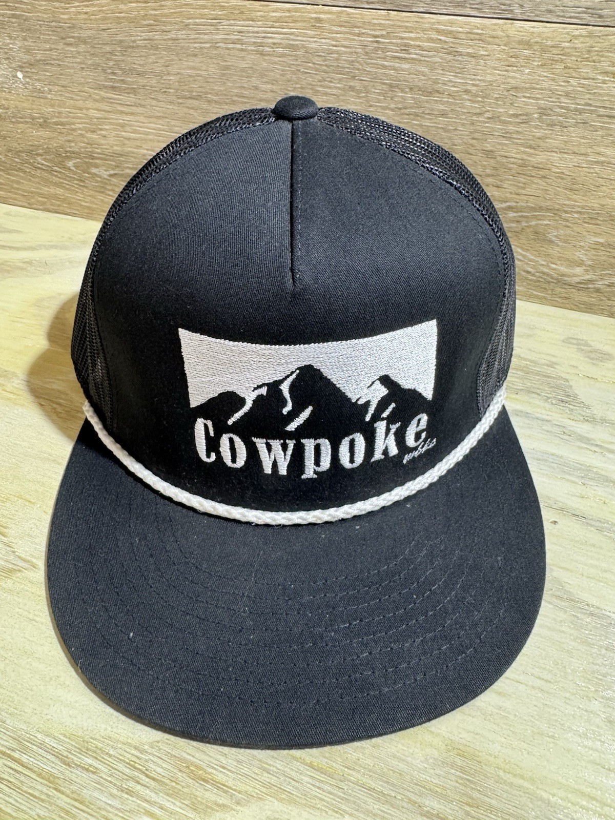 Yupoong Trucker Hat Black White One Size Cowpoke Mountain Rope Snapback Logo
