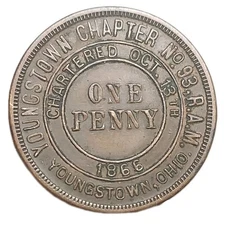 US Old Masonic Penny Token Youngstown Ohio OH Chapter 93 R.A.M.  Oct 1866