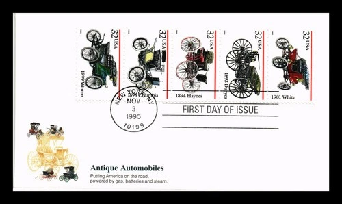 DR JIM STAMPS US COVER ANTIQUE AUTOMOBILES FDC STRIP OF FIVE FLEETWOOD