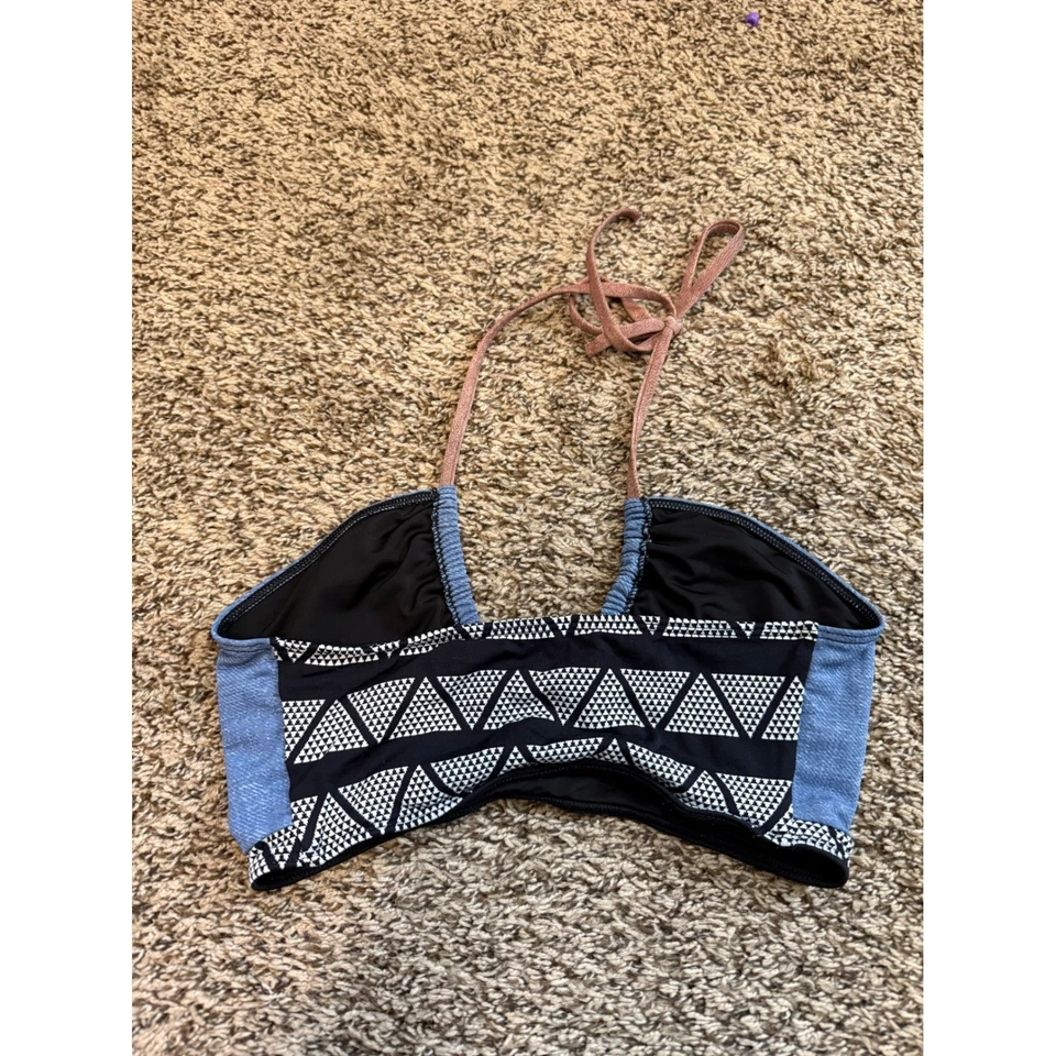 The Seea Mediano Halter Top Azul Denim Triángulo Natación Bikini Playa Verano Foto 2 de 4