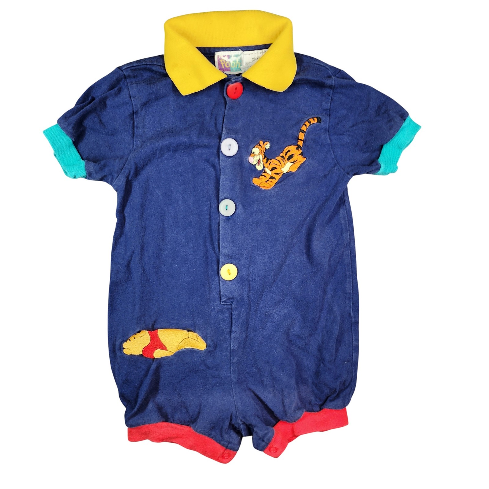 Vintage Pooh Tigger Winnie the Pooh Baby Romper 24M Boys Button Playsuit 90s