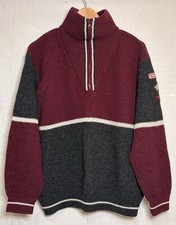 UNITED COLORS of BENETTON Men's Shetland Wool 1/4 Zip Sweater NATURE WALK Patch