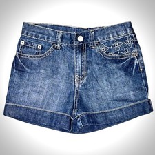 GYMBOREE Girls Denim Blue Jean Shorts Embroidered Pockets Adjustable Size 8 206