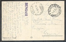 1935 LIBIA CARTOLINA AFFRANCATA PER VIA AEREA DA BENGASI  ANNULLO LINEARE