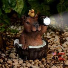 Solar Garden Statue – Funny Outdoor Resin Animal Decor with Flashlight Capybara