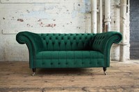 GrüNe Designer Couch 3 Sitzer Chesterfield Samt Stoff Textil Sofa Couchen Sofas