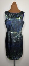 T Tahari Blue and Green Abstract Patterned Midi Sleeveless Dress Size 10
