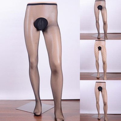 M?nner Sexy Fishnet Sheer Pouch Pantyhose Sissy Lingerie Strumpfhosen Tights