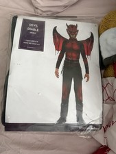 Disfraz Diablo Niños X-Grande 14-16 Conjunto Completo Rojo Negro con Alas Cinturón Máscara