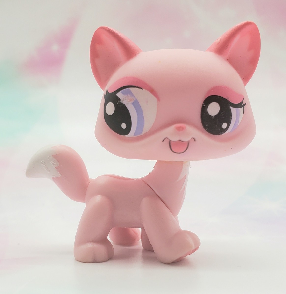 Littlest Pet Shop Authentic # 1312 Pink White Cat Purple Eyes Neck