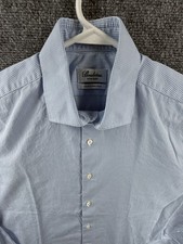 Stenstroms Cotton Check 16.5 Fitted Body Poplin Blue Men Button Up Long Sleeve