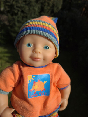 Zapf Puppe 33 cm Jolly Dolly aus 1997 Puppenanzug orange Babypuppe Spielpuppe