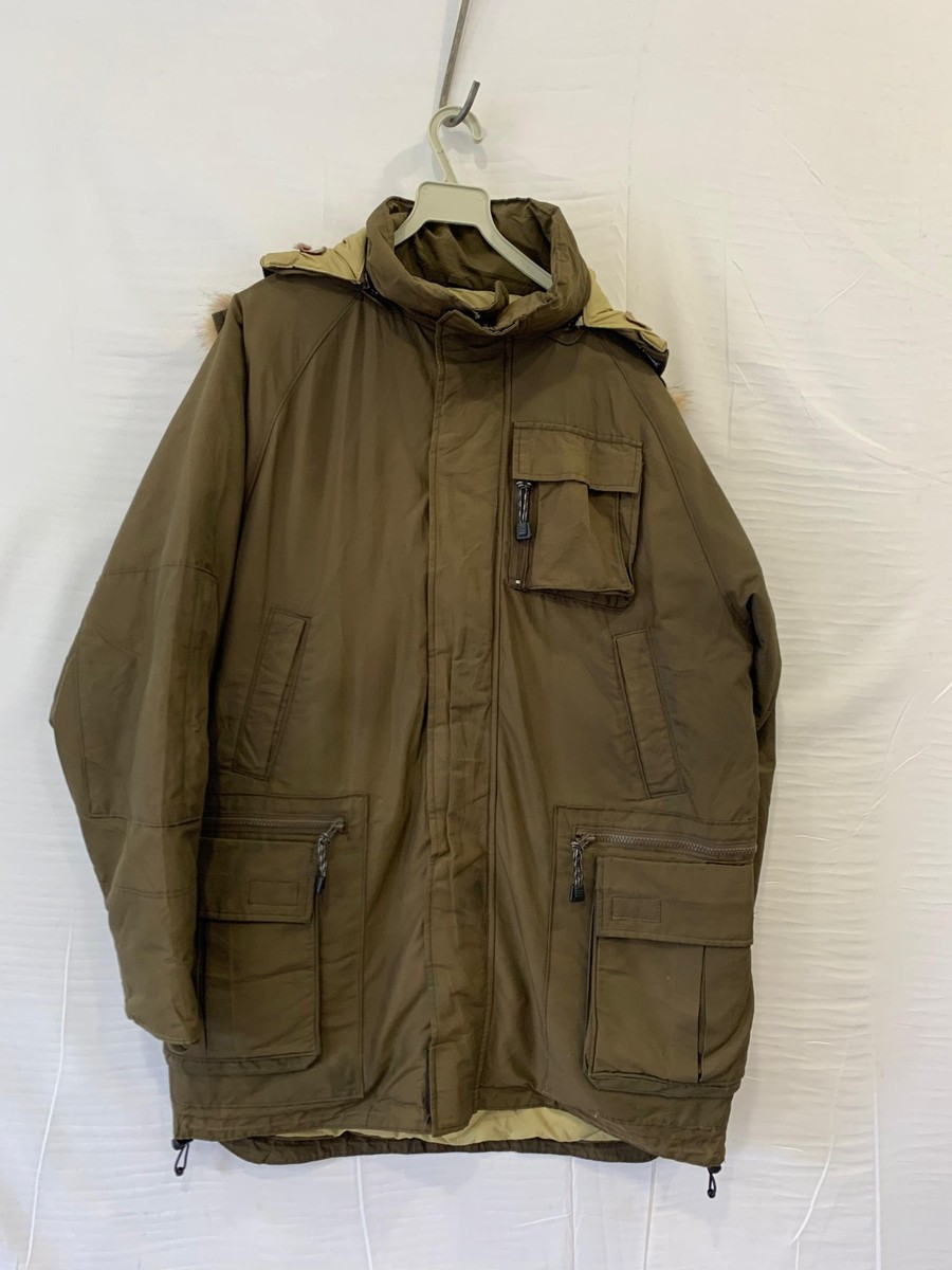 Woolrich Explorer Parka Down Jacket Men M Brown Fur Hood Arctic