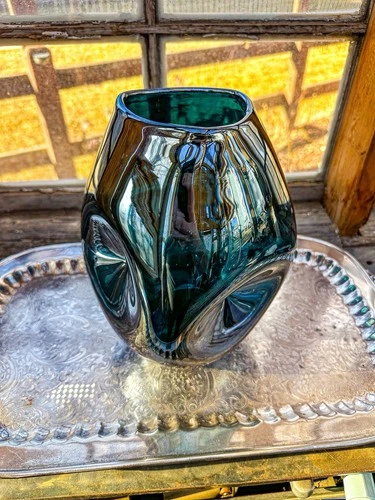 VINTAGE BLENKO VASE HAND BLOWN DIMPLED ART GLASS
