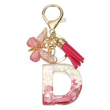 Alphabet D Tassel Butterfly Initial Letter Keychain Rose Red, Pack of 1