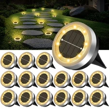 Mini Solar Ground Lights Outdoor 16 Pack Waterproof Upgraded Anti-Rust Solar ...