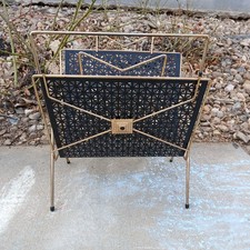 Vtg MCM Industrial Black Gold Metal Wire Mesh Magazine Record Album Holder Rack