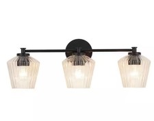 Black Vanity Light with Clear Ribbed Glass Shade Alsy 24 in. 3-Light