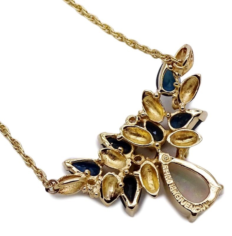 Vintage Givenchy Opal Blue Sapphire Diamond 18k Yellow Gold Pendant Necklace thumbnail 5