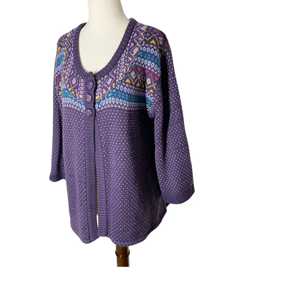 Cárdigan DE COLECCIÓN DRESSBARN XL Fair Isle Manga 3/4 Granny Cabin Cottage Nórdico Foto 4 de 4