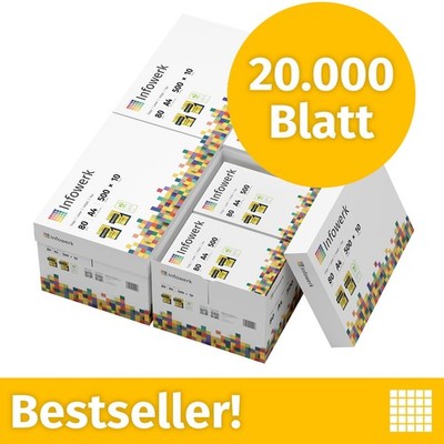 Infowerk Druckerpapier Kopierpapier 20000 Blatt A4 80g Hochweiß PEFC-Zertifikat