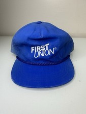 Vintage 80  s 90  s First Union Bank Hat Cap Rope Embroidered Blue Faded