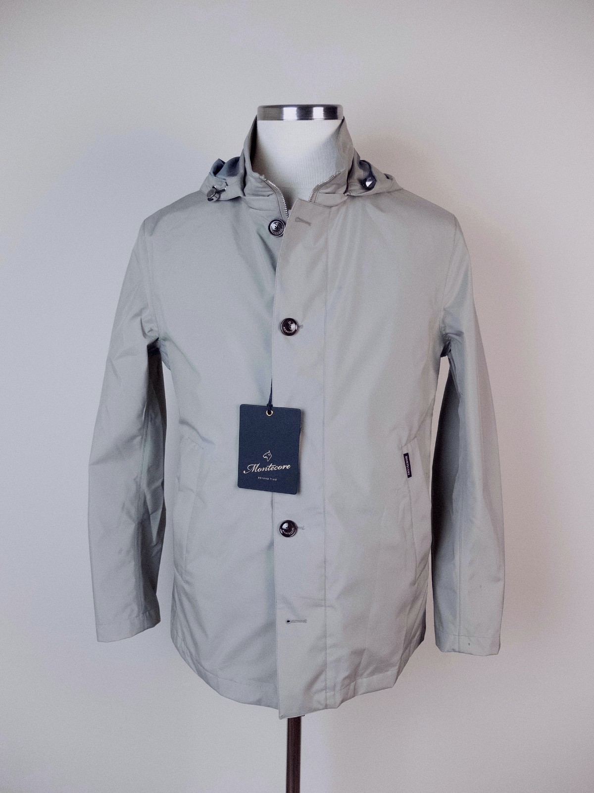 (NO CUSTOMS TAX) MONTECORE beige gray nylon hooded jacket Size Large authentic