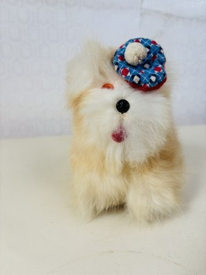 Vintage Jerry Elsner Scottish Terrier Dog Plush Toy White Rabbit Fur 5'' Tall