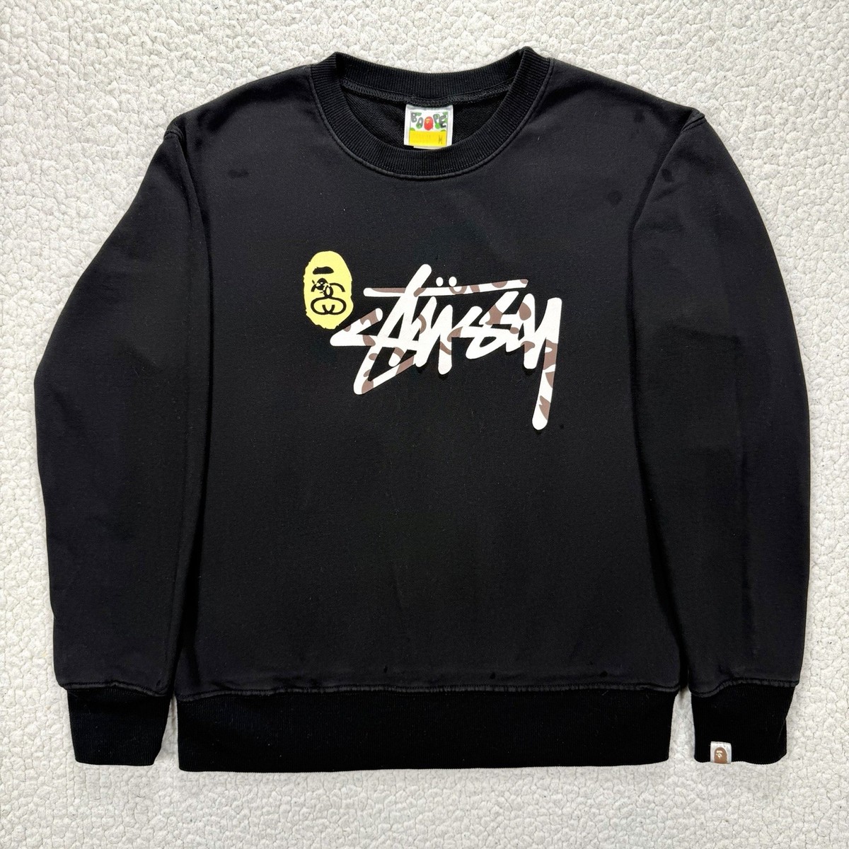 BAPE x Stussy Collab Crewneck Sweatshirt Men's M Black Streetwear