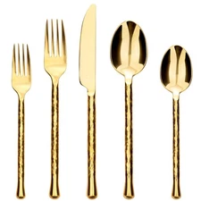 Glam Forged 20-Piece Titanium Gold Silverware Set, 18/10 Stainless ... Fast Ship