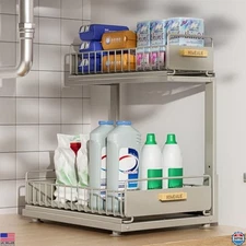 Adjustable 2-Tier Under Sink Organizer Storage Shelf for Kitchen & Bathroom