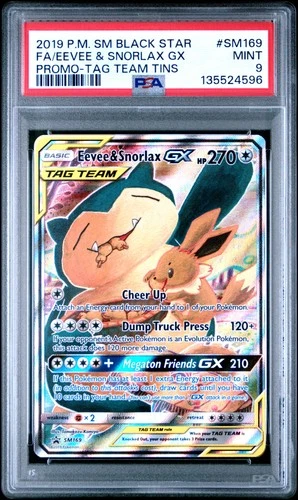2019 POKEMON SM BLACK STAR PROMO TAG TEAM TINS FULL ART/EEVEE & SNORLAX GX PSA 9