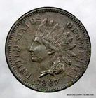 ABOUT UNCIRCULATED DETAILS KEY DATE 1867 INDIAN HEAD CENT AU 1c