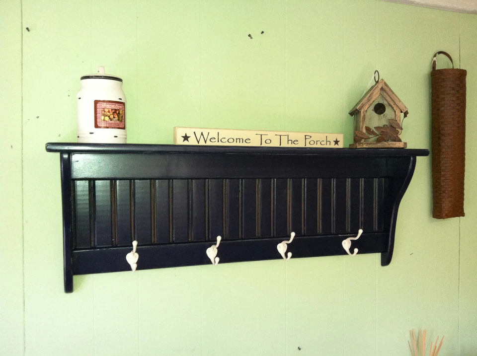 Perchero de Pared 36" Rústico Azul Marino Perchero con Estante para Pared Foto 4 de 4