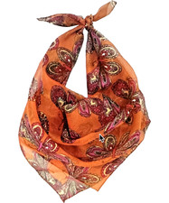 Orange Butterfly Print Chiffon Scarf Square Neck Hair Scarf 21" x 21"
