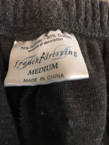 French Dressing Woman Cotton Drawstring Long Pajama Pants Gray Satin Trim M - Picture 9 of 10