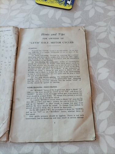 Levis Motor Cycles O.H.V Models Handbook 1950's - Picture 3 of 3