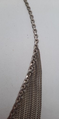 Vintage Silver Tone Chain Fringe Bib Necklace 18" Marked 925 - Picture 4 of 20