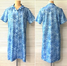 A Nancy Frock Shirt Dress Vintage Size 14 Blue Floral Short Sleeve Wear Anywhere
