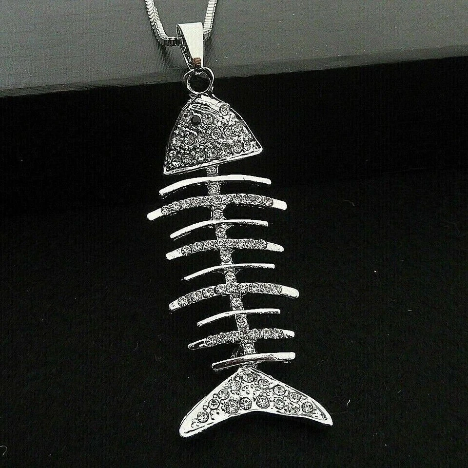 Мужской кулон с рыбьим черепом круглой огранки с имитацией бриллианта покрытие белым золотом 14 карат 3 карата - Изображение 2 из 4