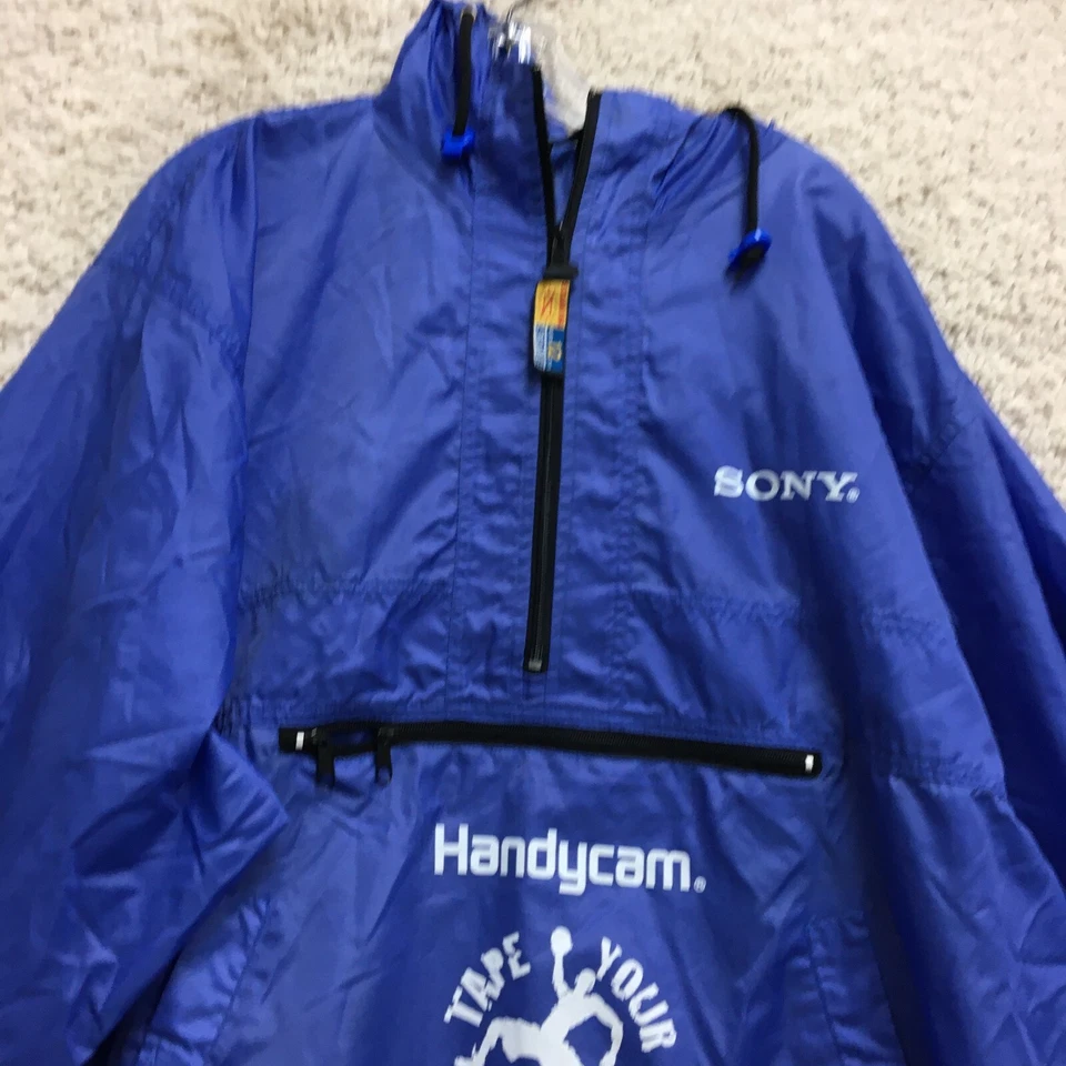 ВИНТАЖНЫЙ Sony куртка очень большой взрослых синий Handycam с капюшоном ветровка мужской XL - Изображение 2 из 4