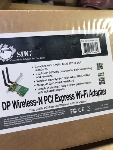 SIIG DP Wireless-N PCI Express Wi-Fi Adapter Dual Antenna 2.4GHz (CN-WR0811-S1) - Picture 2 of 3