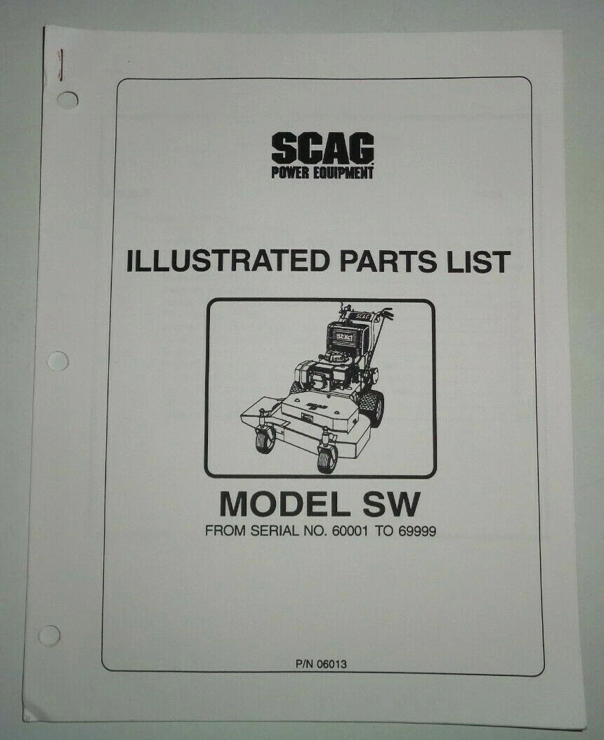 Scag SW Walk Behind Lawn Mower Parts Catalog Manual s n 60001 to 69999