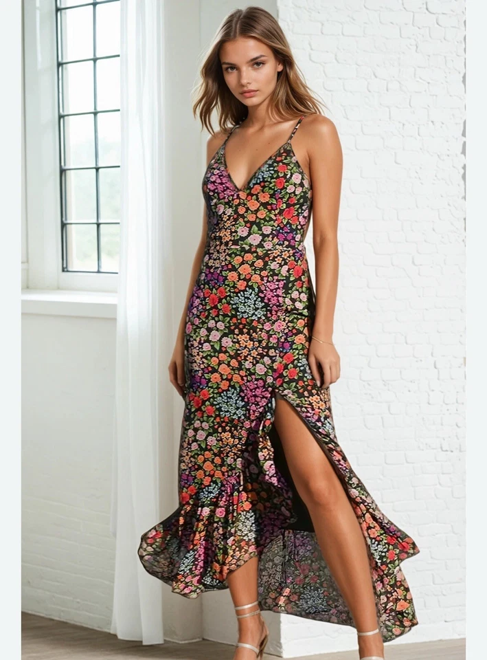 Vestido sereia feminino Yumi Kim estampa floral sem mangas colorido tamanho 12 - Imagem 2 de 4