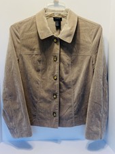 Designer Womens Faux Taupe/tan Suede Brass Color Button Up Blazer Jacket Size Xl